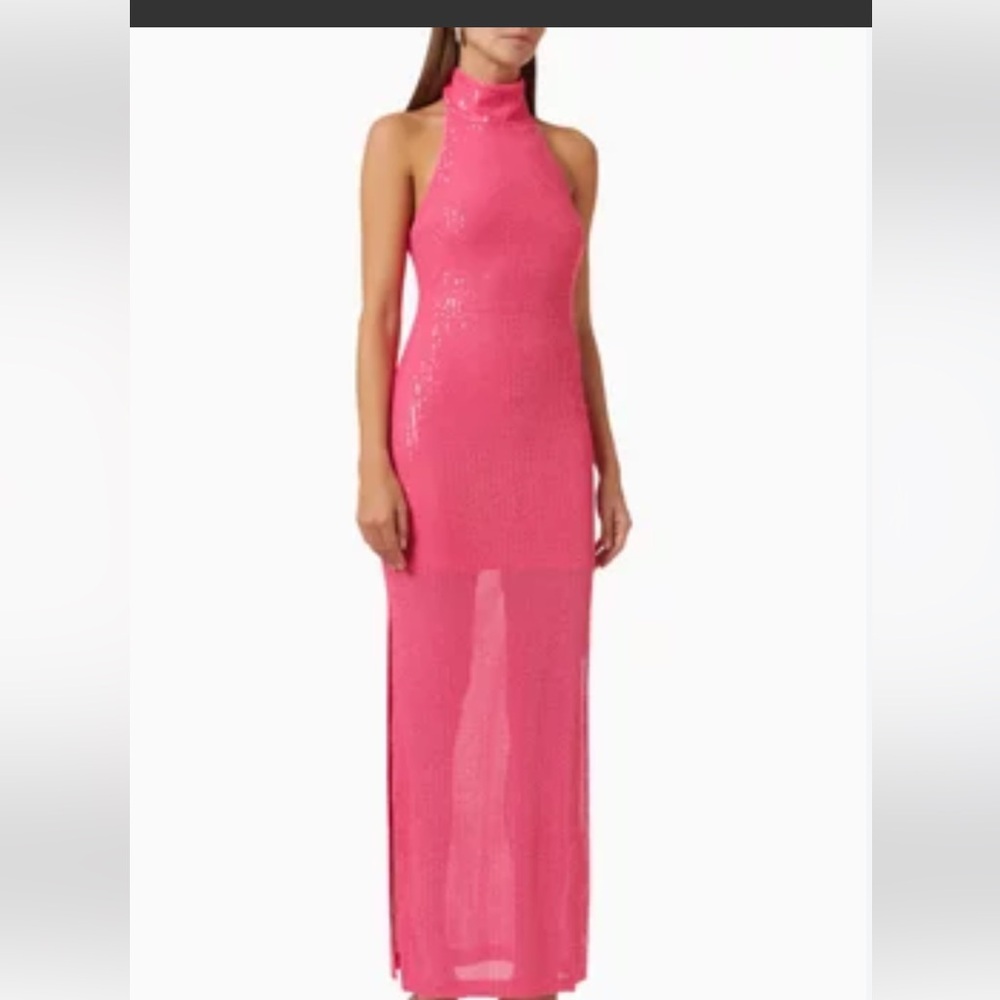 Sleeveless High-Neck Hot Pink Maxi Dress